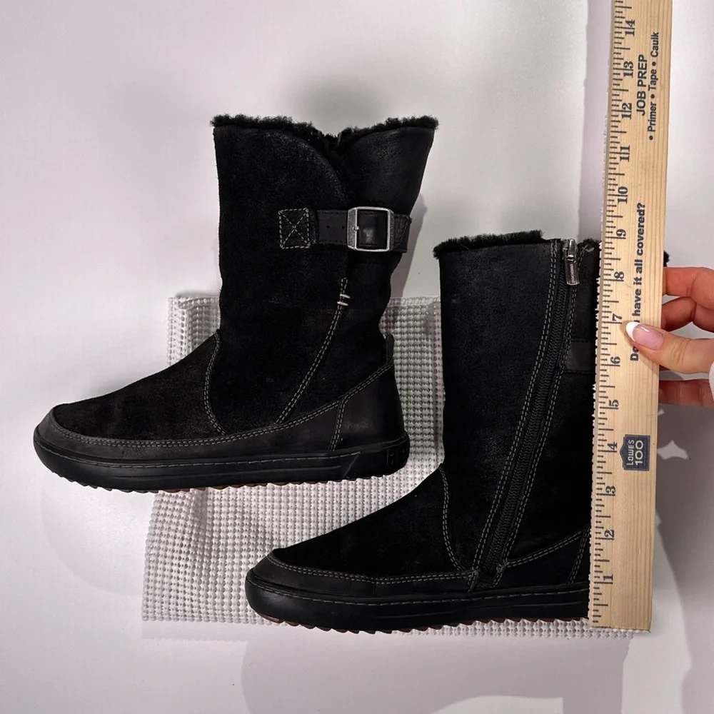 Birkenstock 36 Comfort Bakki Shearling Winter Boots Black Zip Buckle